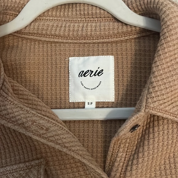 Aerie waffle cut button up in tan - Picture 2 of 6